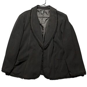 Dialogue Women’s Plus Size Black Frayed Edge Button Lined Blazer Size 28W